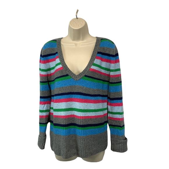 No Boundaries Junior Sweater Size Large Striped Colorful Stretch Knit V-Neck - Picture 1 of 8